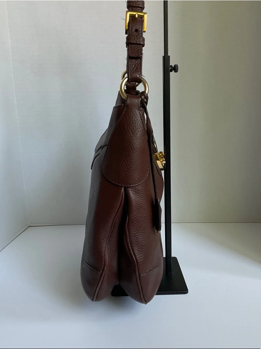 Prada Chocolate Brown Pebbled Leather Hobo with Gold Hardware - Picture 5 of 10